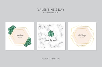 Square Vector Card Set with Monstera and Marble