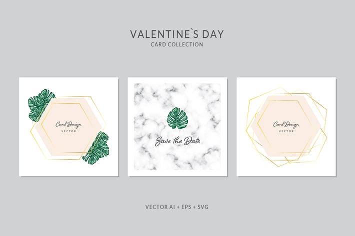 Square Vector Card Set with Monstera and Marble