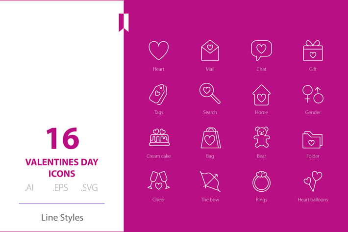 Valentine's Day  Icon Line Styles