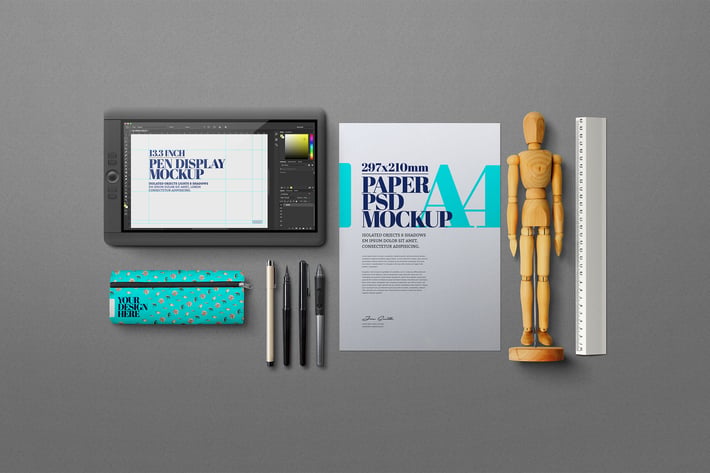 Stationery Mockup A4 Pen Display Manikin