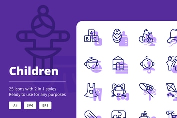 Children Icons (Line and Solid)