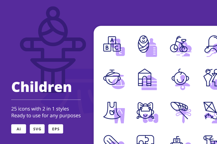 Children Icons (Line and Solid)