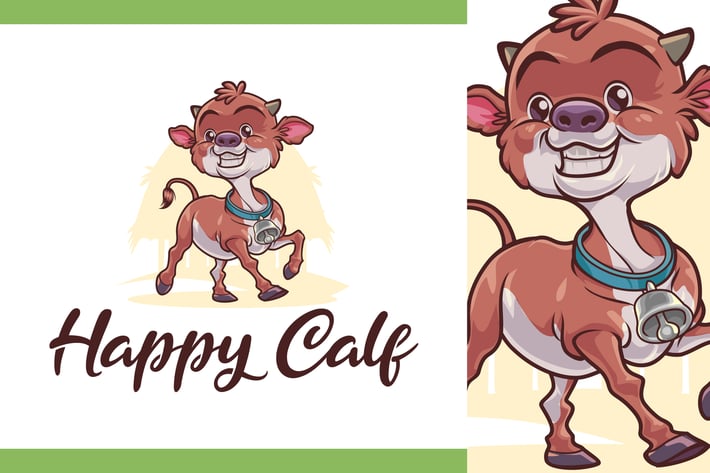 Happy Calf Character - Dairy Farm & Livestock Logo