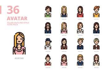 Women Avatar Filled Outline Style Icon Set