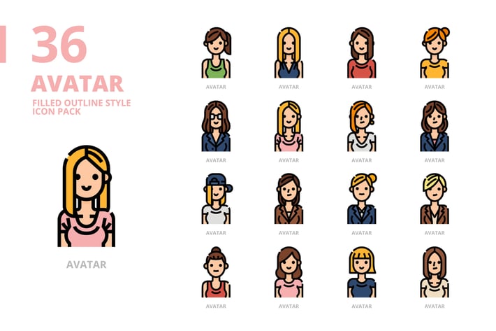 Women Avatar Filled Outline Style Icon Set