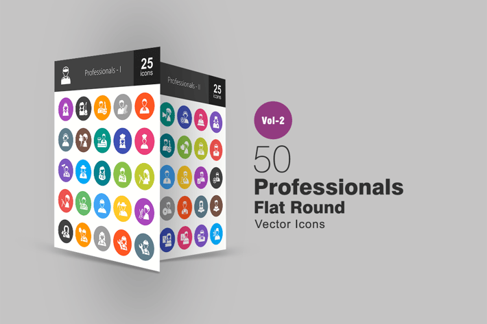 50 Professionals Flat Round Icons