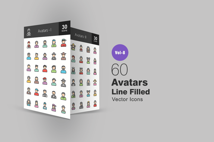 60 Avatars Line Filled Icons