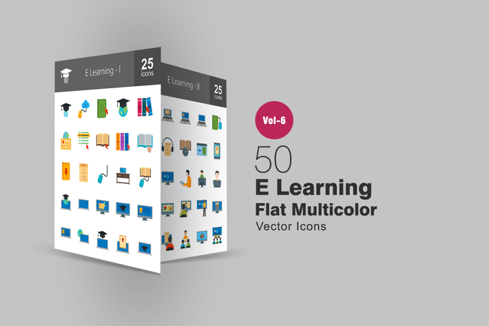 50 E Learning Flat Multicolor Icons