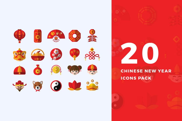 20 Flat Chinese New Year Icons Pack