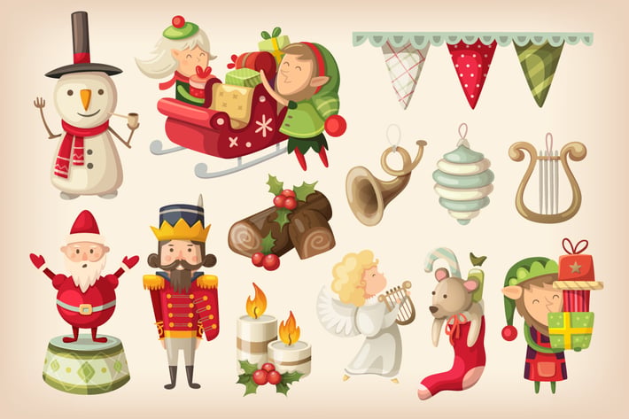 Set of colorful Christmas items. Part 2