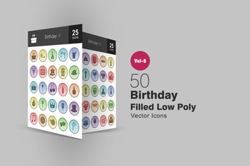50 Birthday Filled Low Poly Icons