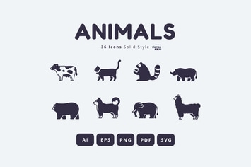 36 Animals Icons Solid Style