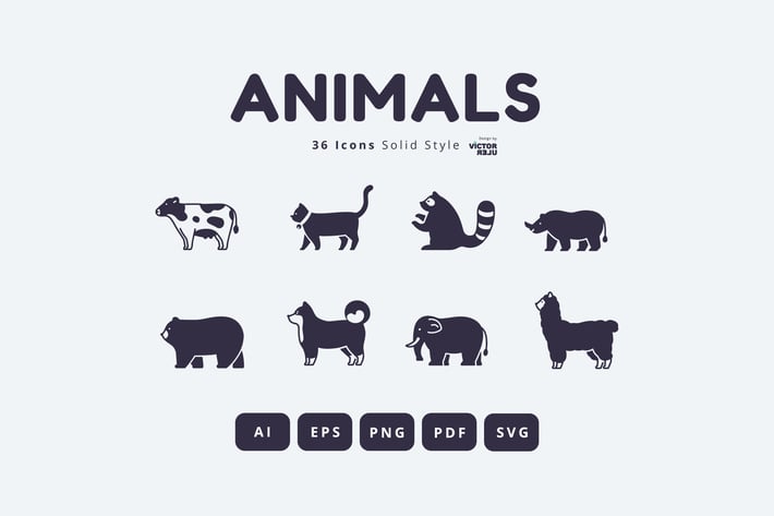36 Animals Icons Solid Style