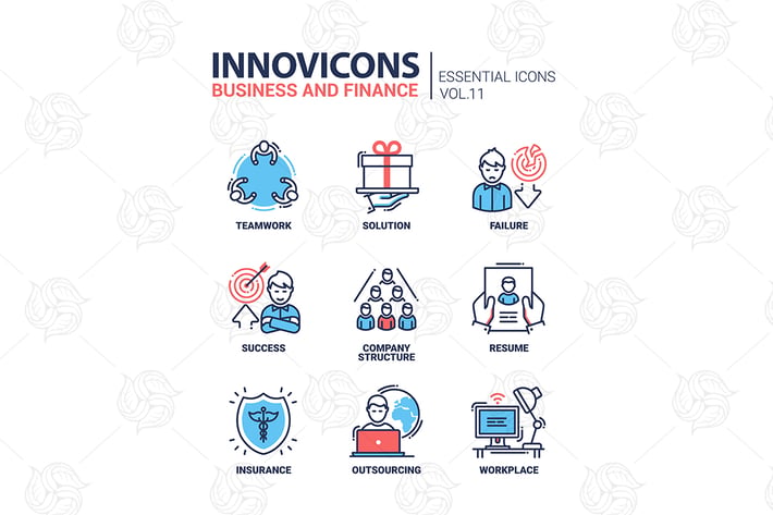Business and finance line design icons set