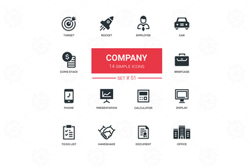 Business concept, company - line design icons set