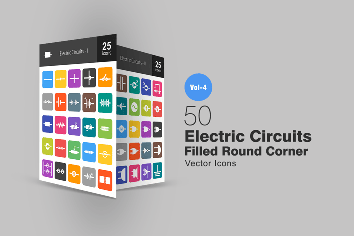 50 Electric Circuits Flat Round Corner Icons