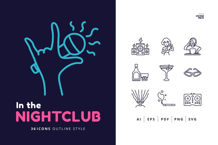 36 In the Nightclub Icons Outline Style