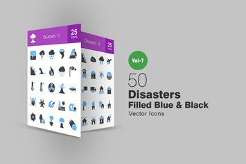 50 Disasters Blue & Black Icons