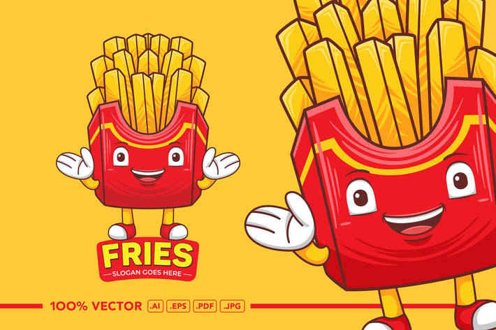 French Fries Mascot Logo Vector