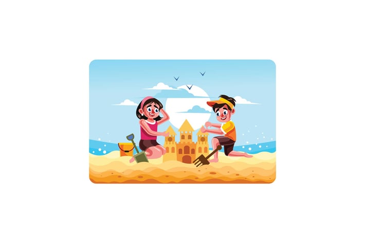 Children Building a Sand Castle on Beach