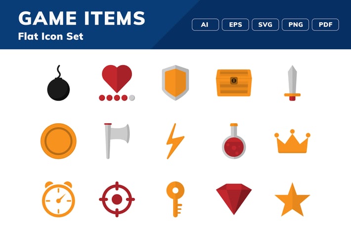 Game Items Flat Icon Set
