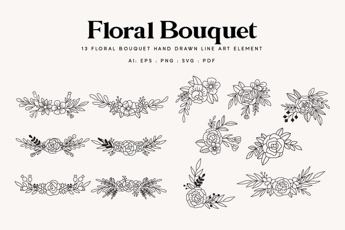 Floral bouquet Wedding line art Element 