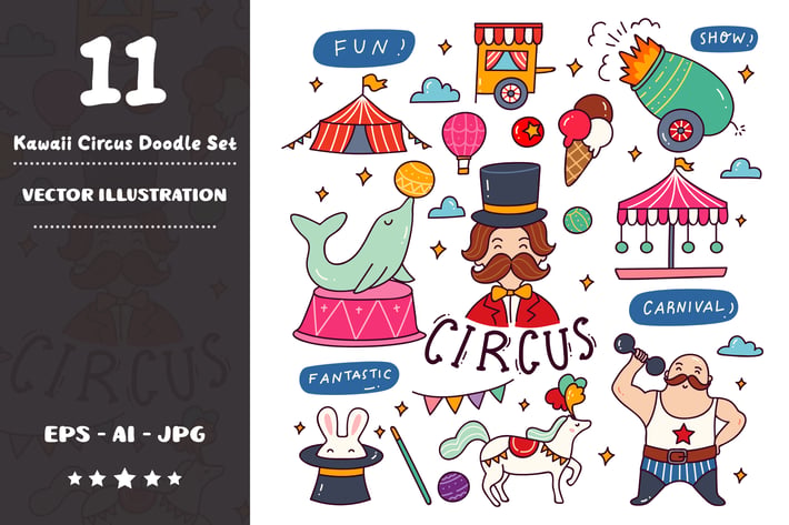 Kawaii Circus Doodle Set