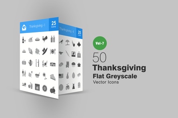 50 Thanksgiving Flat Greyscale Icons