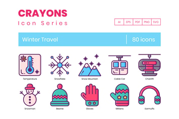 80 Winter Travel Line Icons