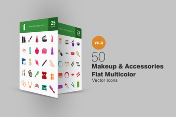 50 Makeup & Accessories Flat Multicolor Icons