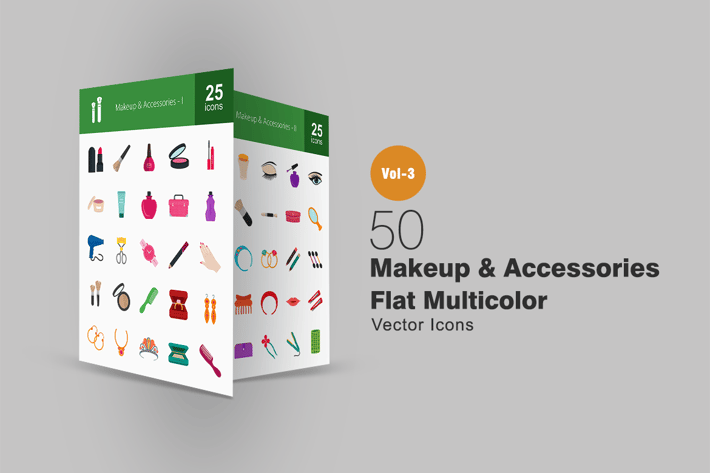 50 Makeup & Accessories Flat Multicolor Icons