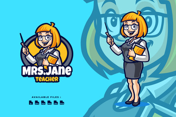 Woman Teacher Cartoon mascot Business Logo