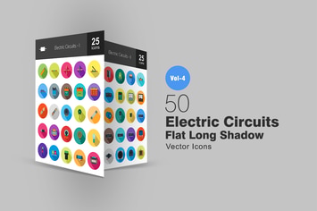 50 Electric Circuits Flat Shadowed Icons