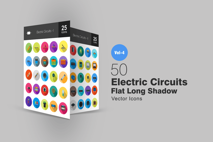 50 Electric Circuits Flat Shadowed Icons