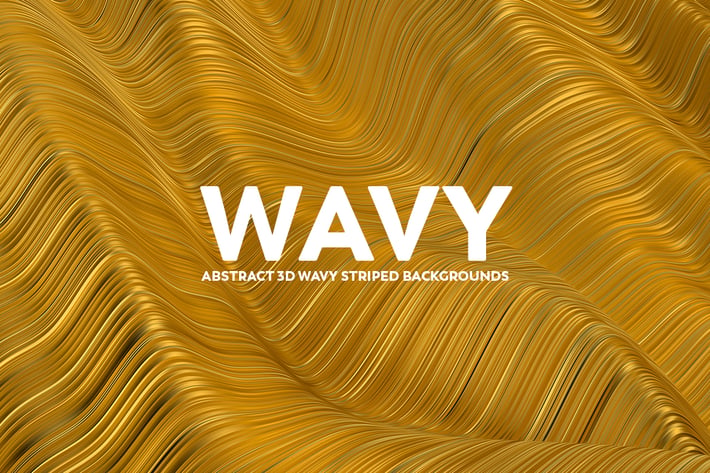 Abstract 3D Wavy Striped Backgrounds - Gold Color
