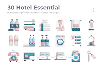 30 Hotel Essential Icons - Flat