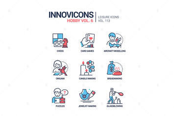 Hobby and activities - line design style icons set