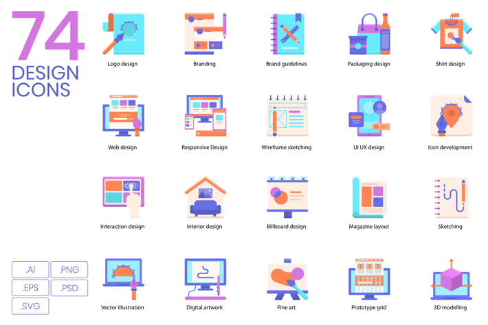 74 Flat Design Icons