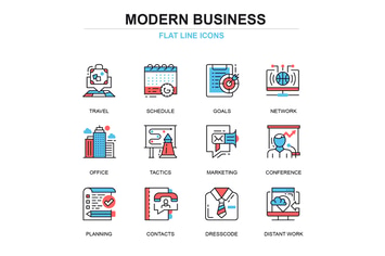 Thin line business and development icons set