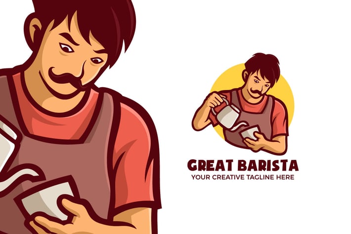 Barista Coffeeshop Mascot Character Logo Template