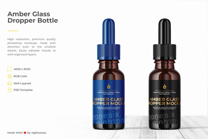 Amber Glass Dropper Mock-Up Template