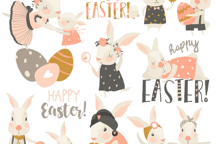 Vector set cartoon illustration of cute rabbit 