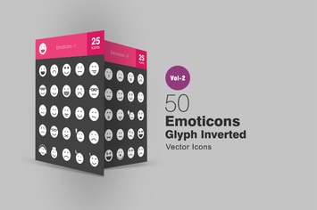 50 Emoticons Glyph Inverted Icons