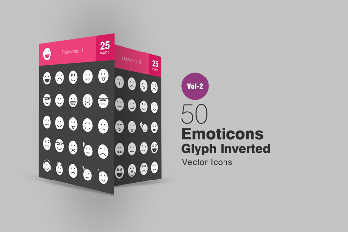 50 Emoticons Glyph Inverted Icons