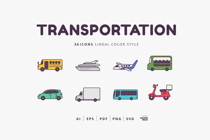 36 Transportation Elements Lineal Color Style