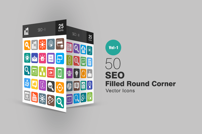 50 SEO Filled Round Corner Icons