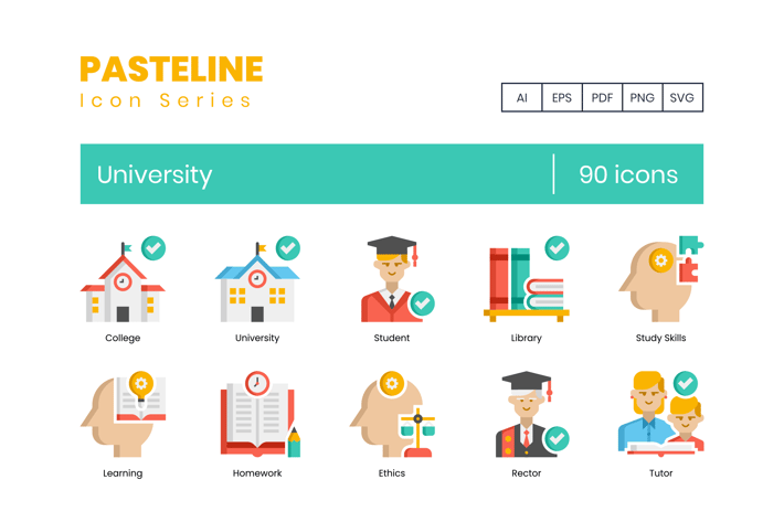 90 University Flat Icons