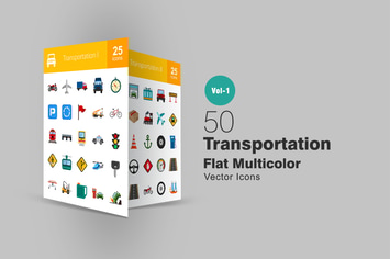 50 Transportation Flat Multicolor Icons