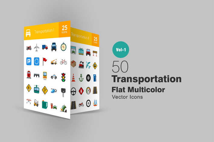 50 Transportation Flat Multicolor Icons