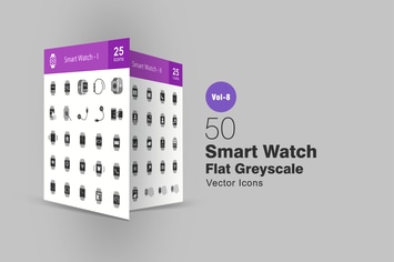 50 Smart Watch Flat Greyscale Icons